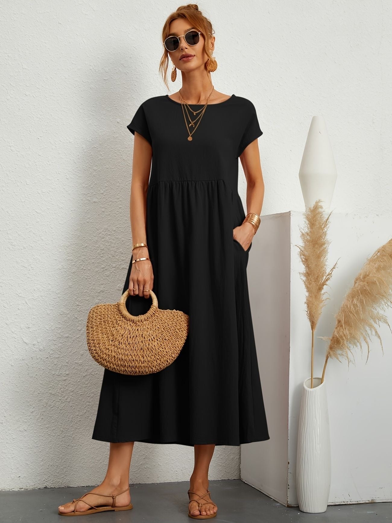 Manon - Robe Longue Décontractée Manches Courtes Femme