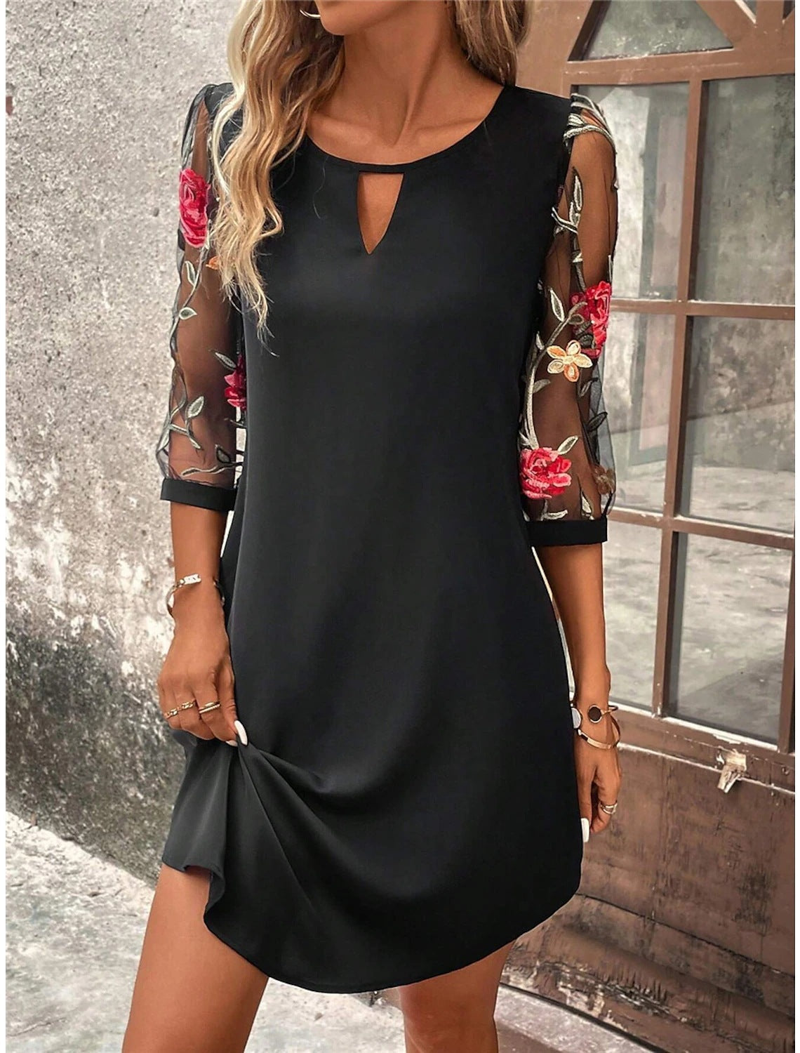 Anaïs - Robe Tunique Chic Manches Brodées Femme