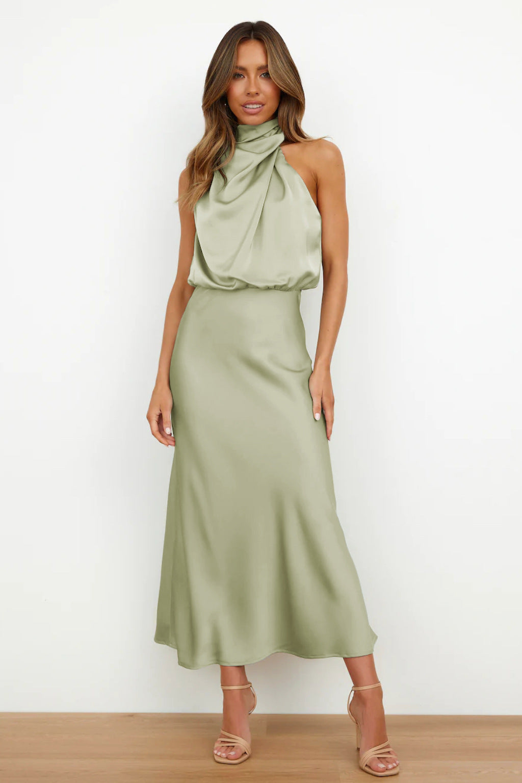 Robe Midi Femme en Satin Dos Nu - Aurélie