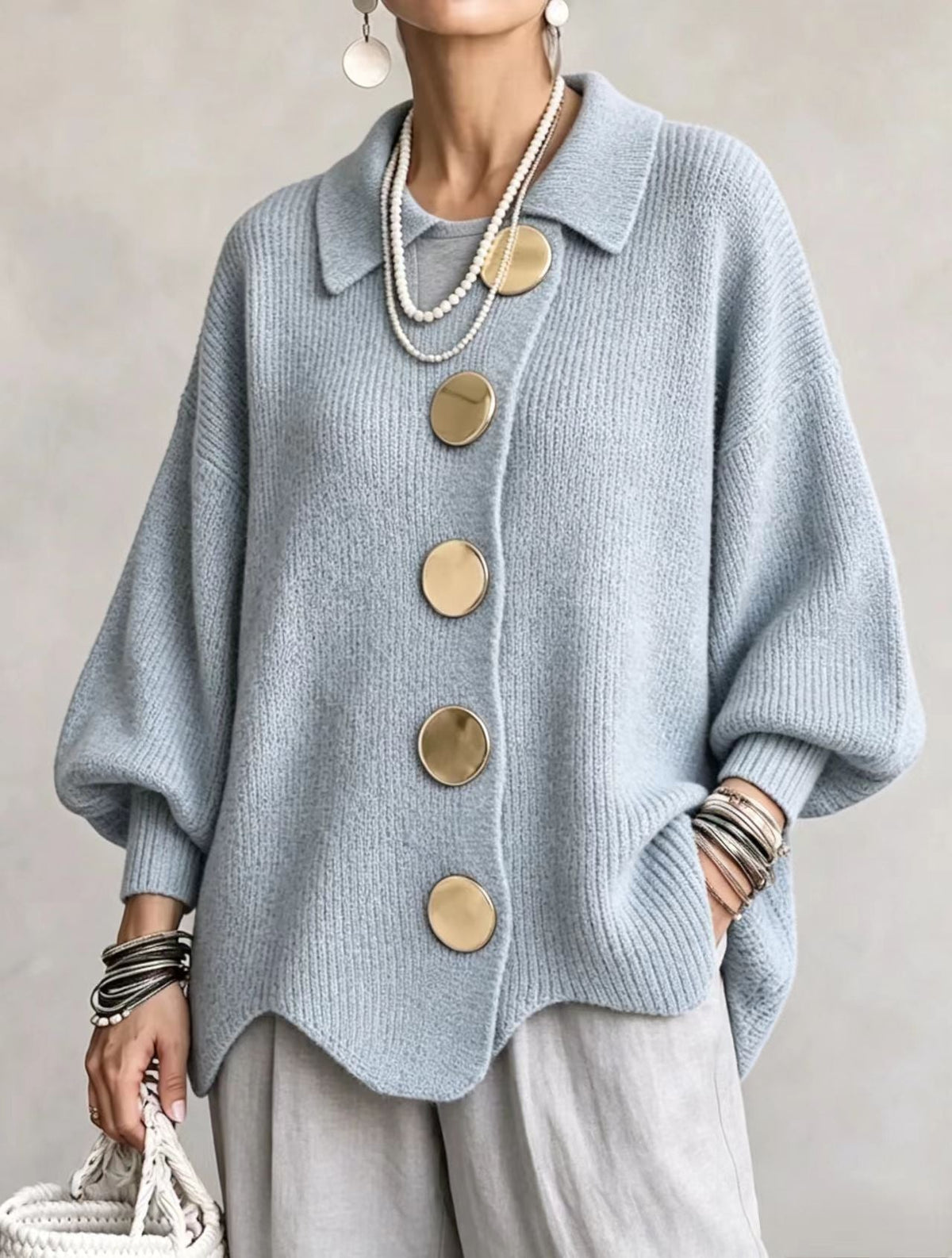 Juliette - Cardigan Élégant Grosse Maille Boutons Dorés