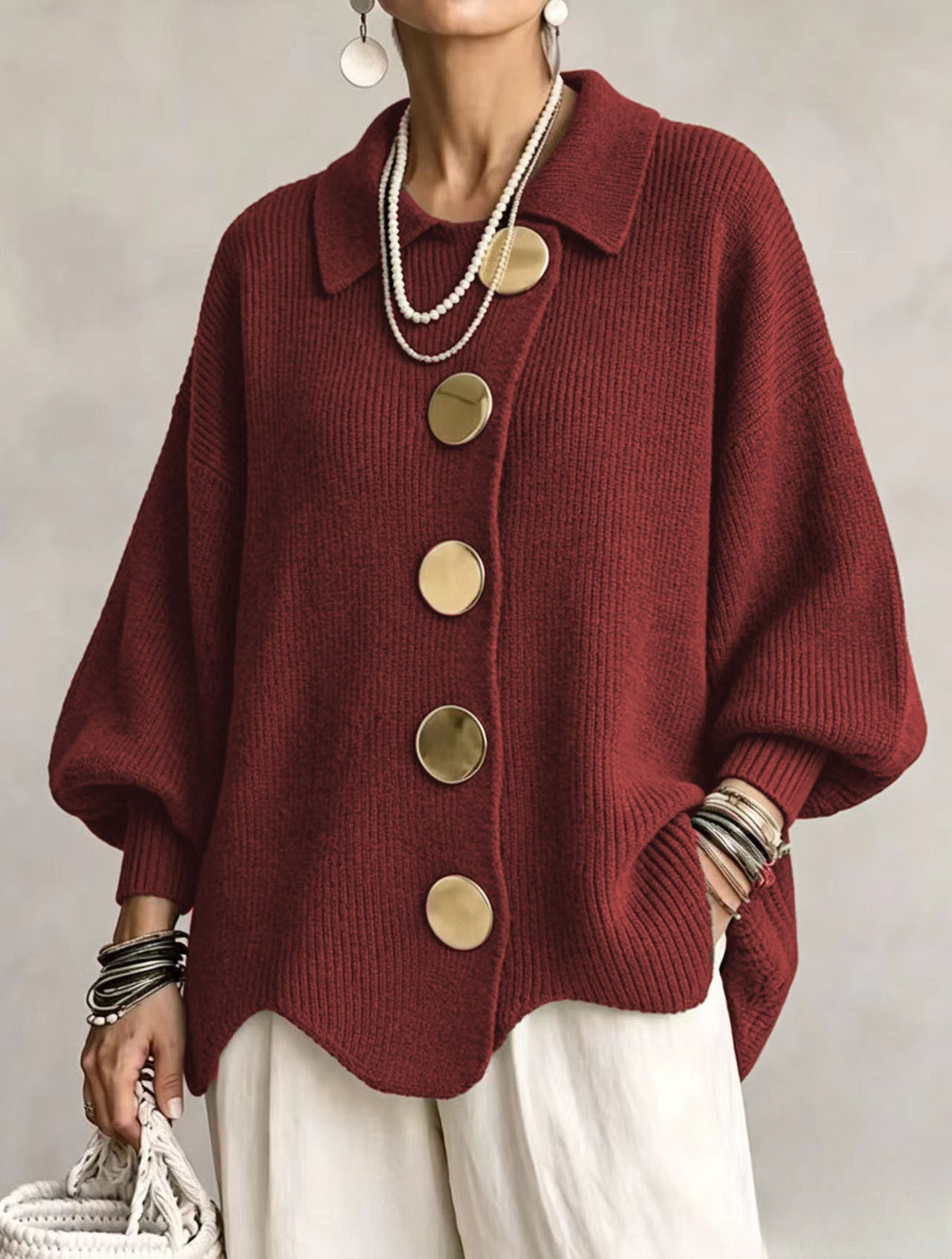 Juliette - Cardigan Élégant Grosse Maille Boutons Dorés