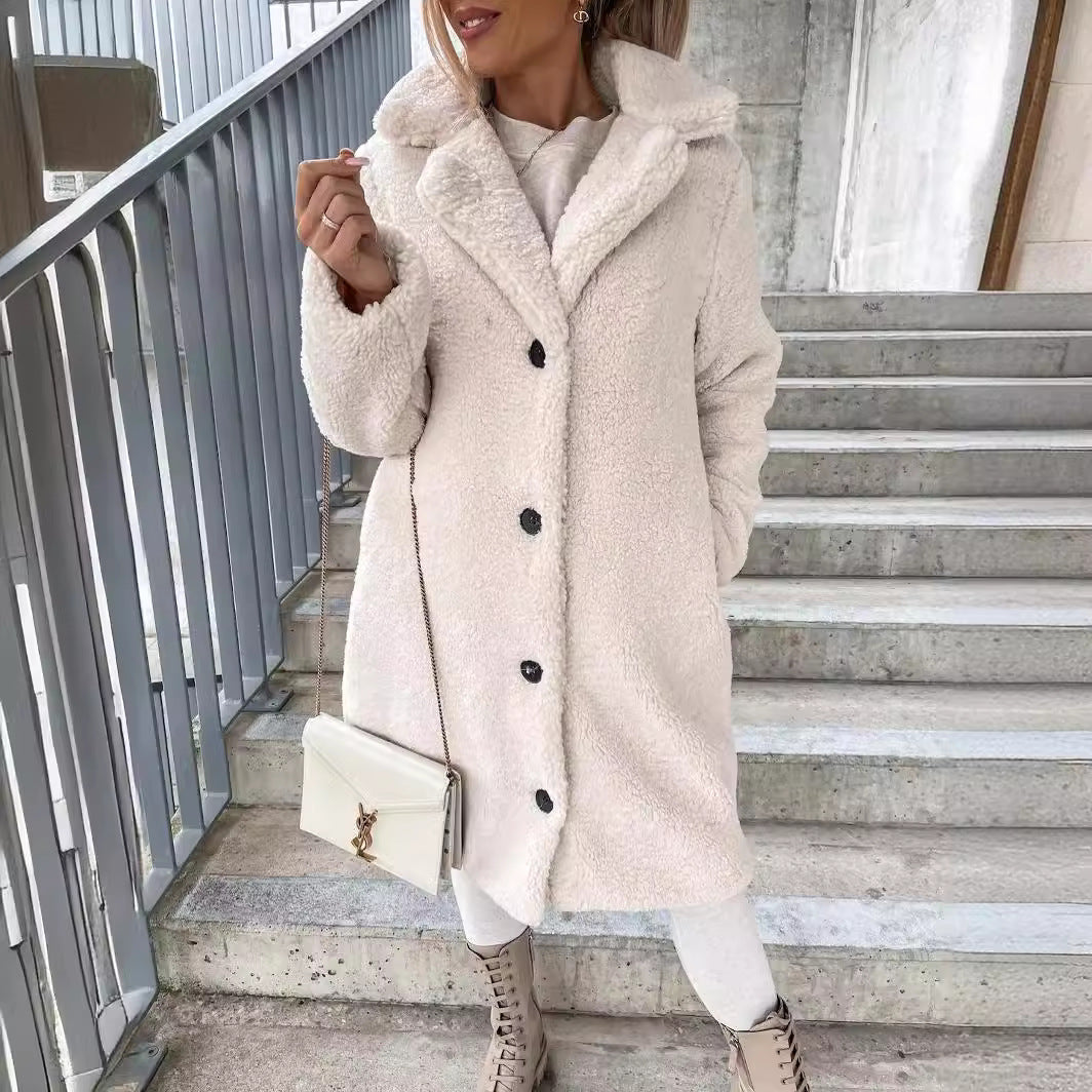 Isaline – Long manteau pour femmes avec col à revers et manches longues, style élégant