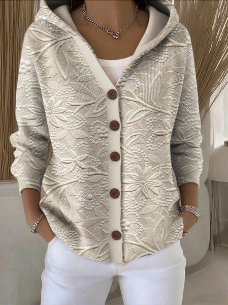 Camille - Cardigan Chic Imprimé à Capuche