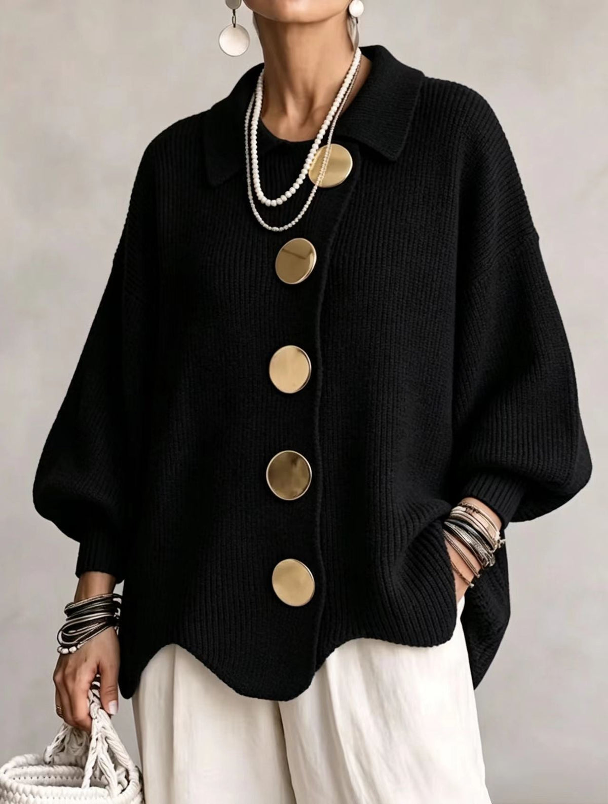 Juliette - Cardigan Élégant Grosse Maille Boutons Dorés