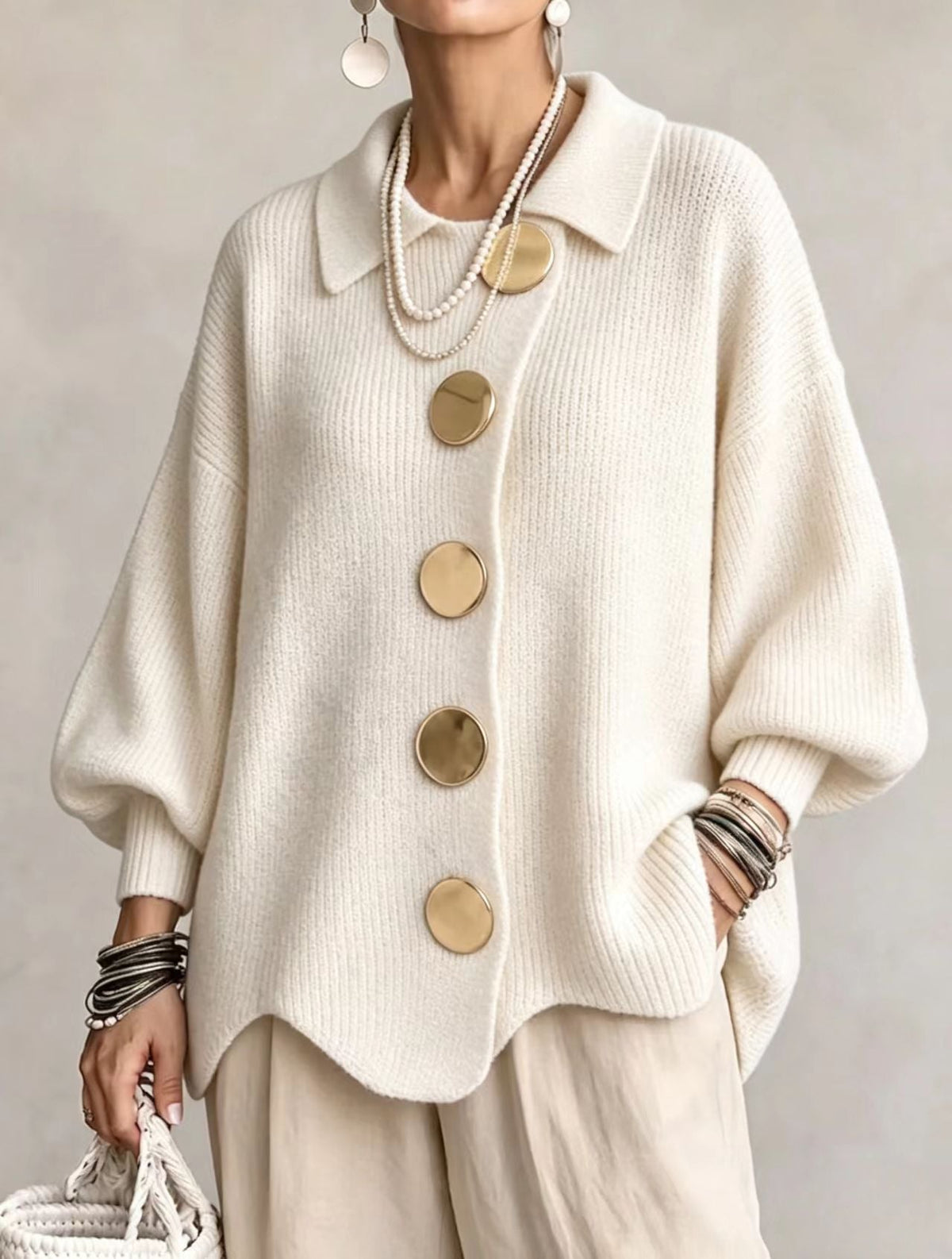 Juliette - Cardigan Élégant Grosse Maille Boutons Dorés