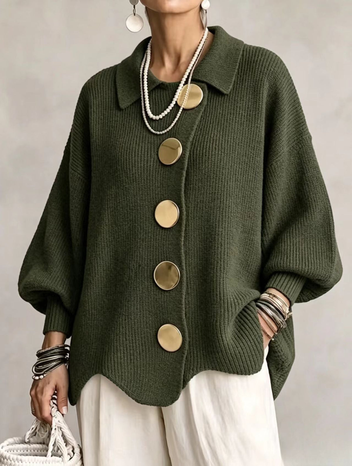 Juliette - Cardigan Élégant Grosse Maille Boutons Dorés