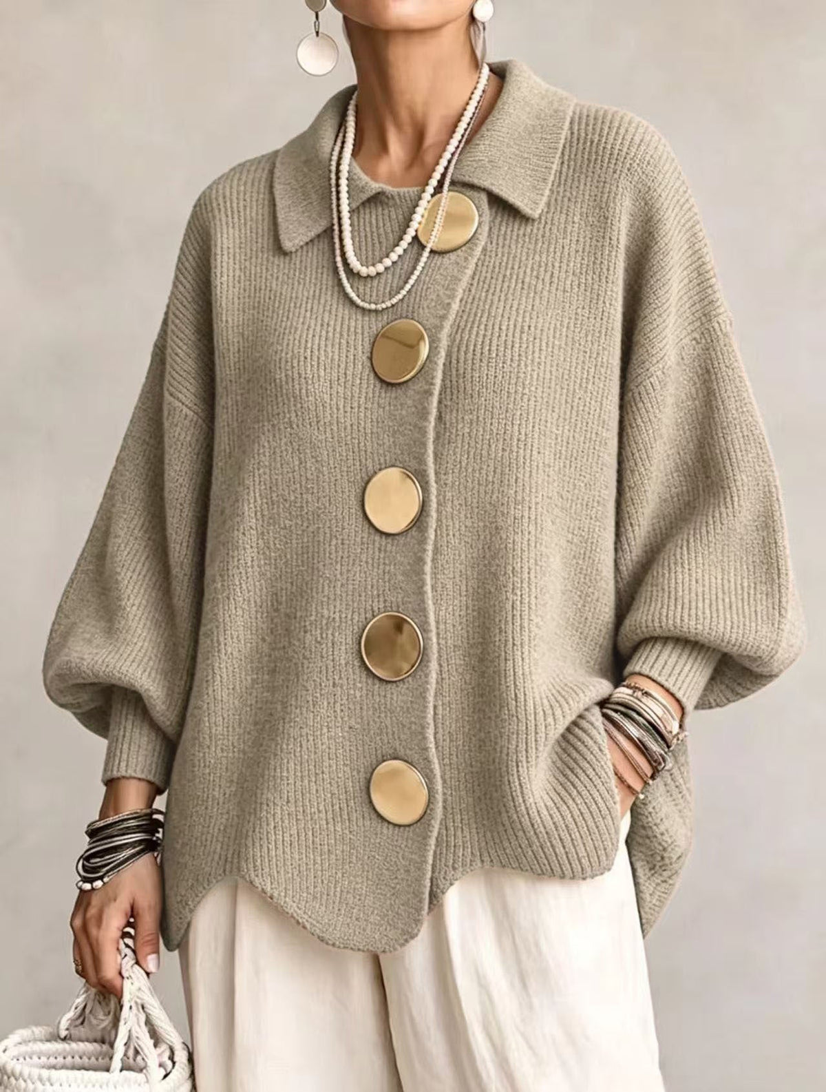 Juliette - Cardigan Élégant Grosse Maille Boutons Dorés