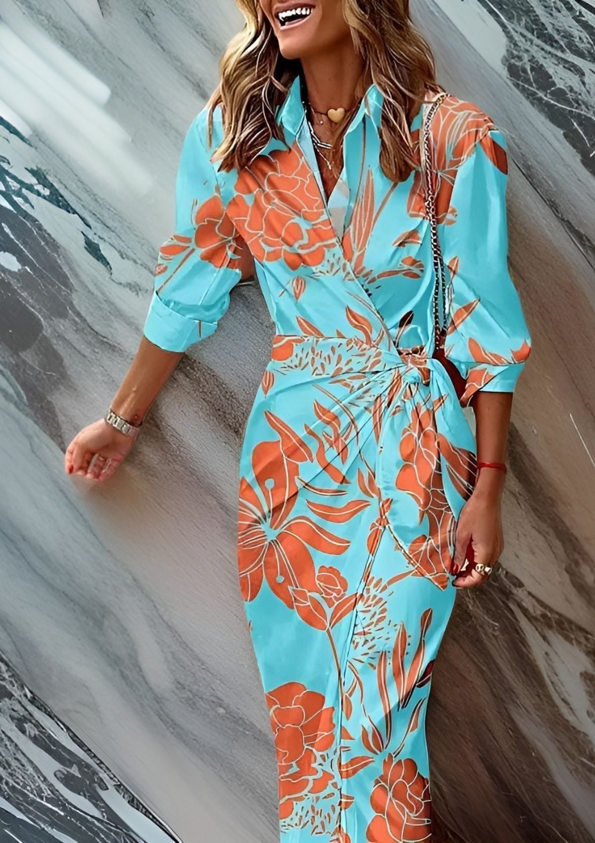 Marine - Robe Portefeuille Femme Rayée