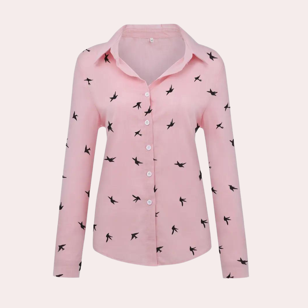 Claire - Blouse Imprimée Oiseaux Manches Longues Femme