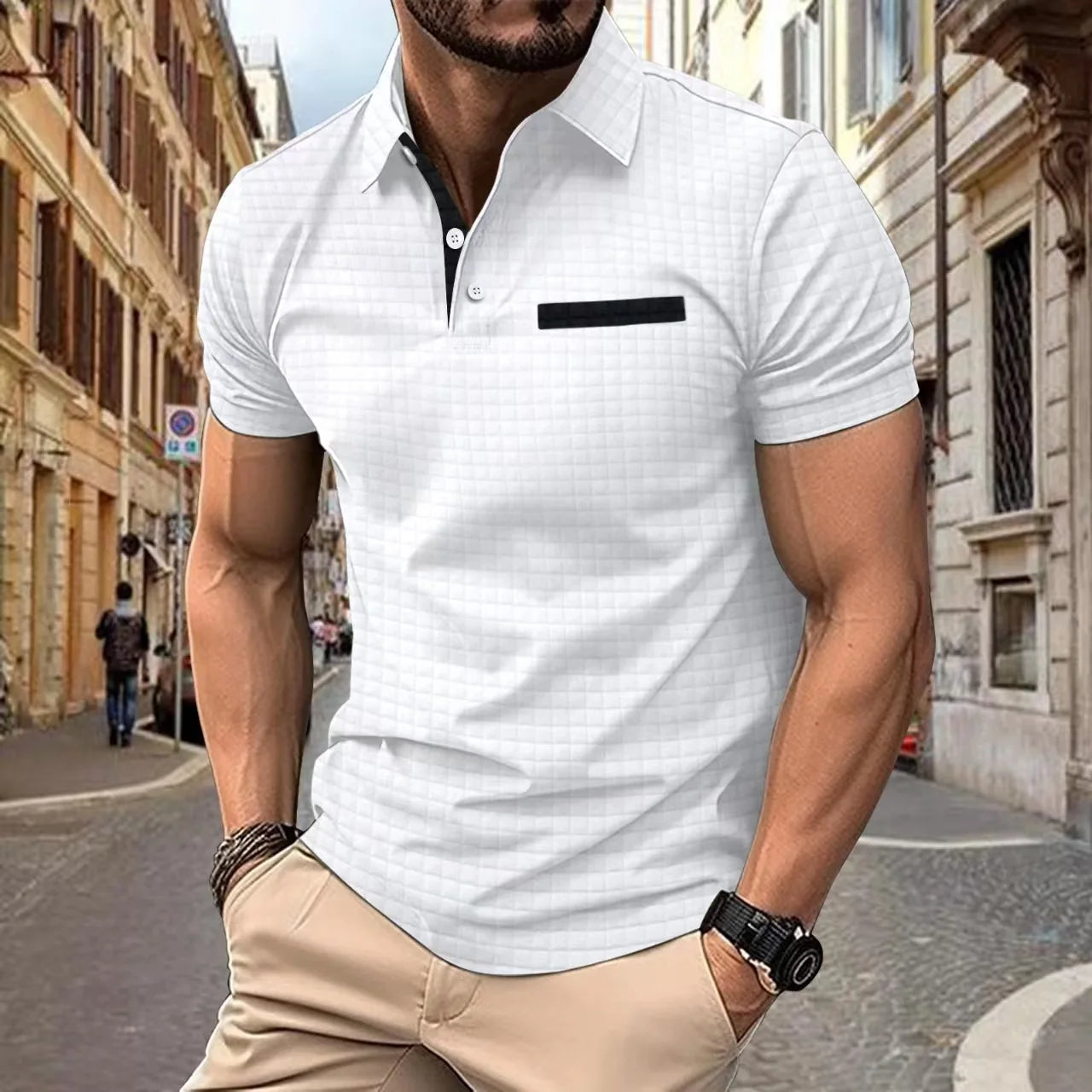 Matteo - Polo Texturé Manches Courtes Moderne Homme
