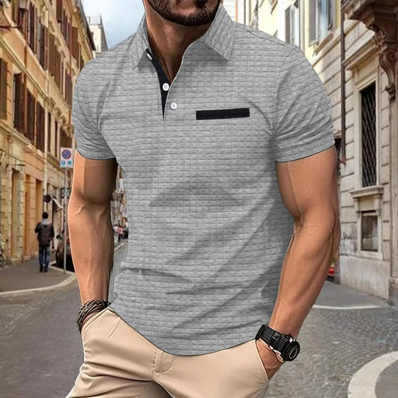 Matteo - Polo Texturé Manches Courtes Moderne Homme