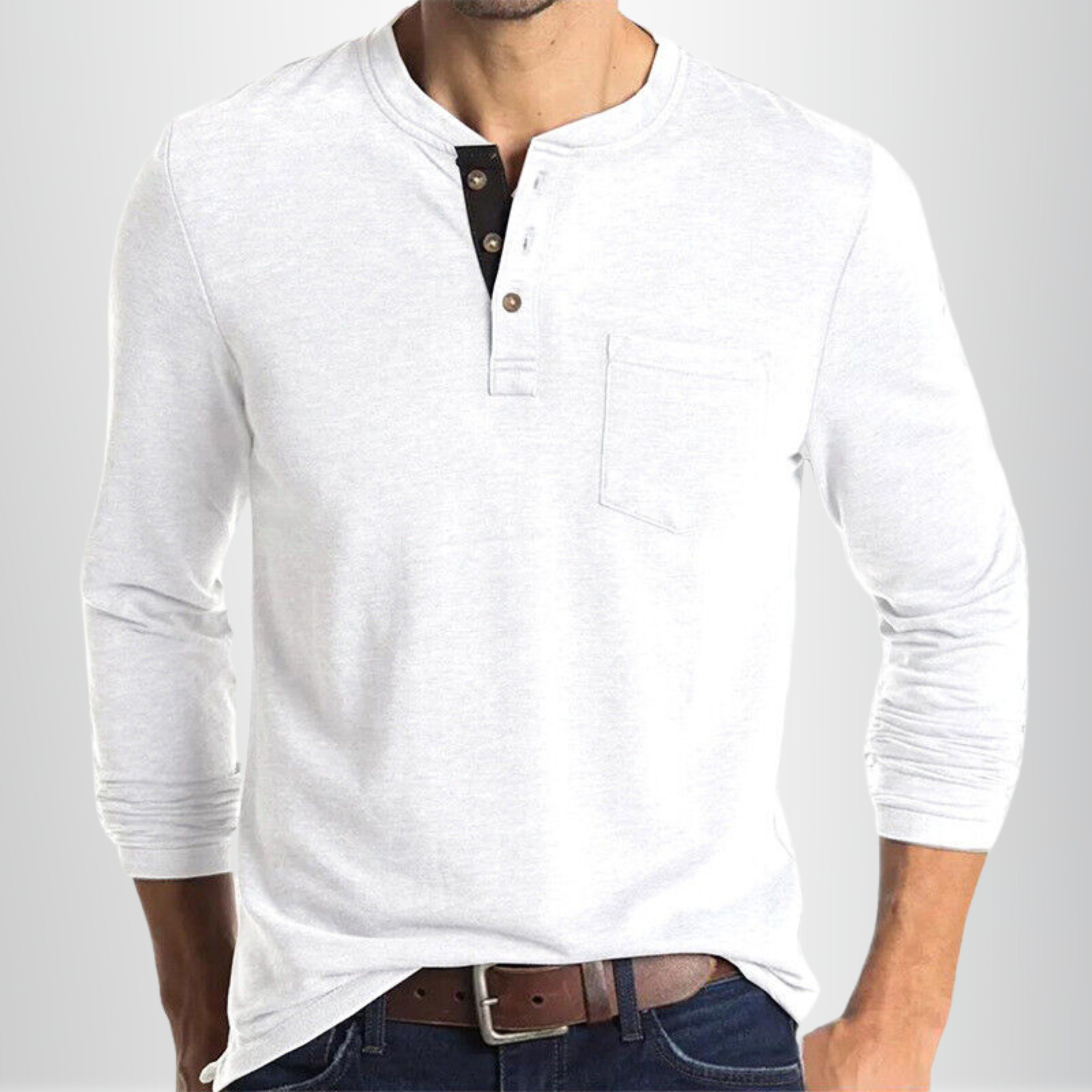Diego - Henley Manches Longues Poche Décontracté Homme