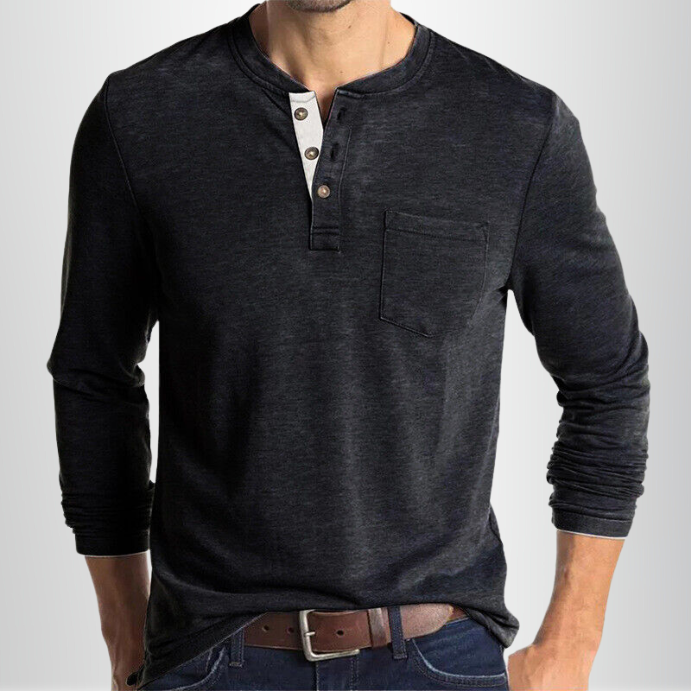 Diego - Henley Manches Longues Poche Décontracté Homme