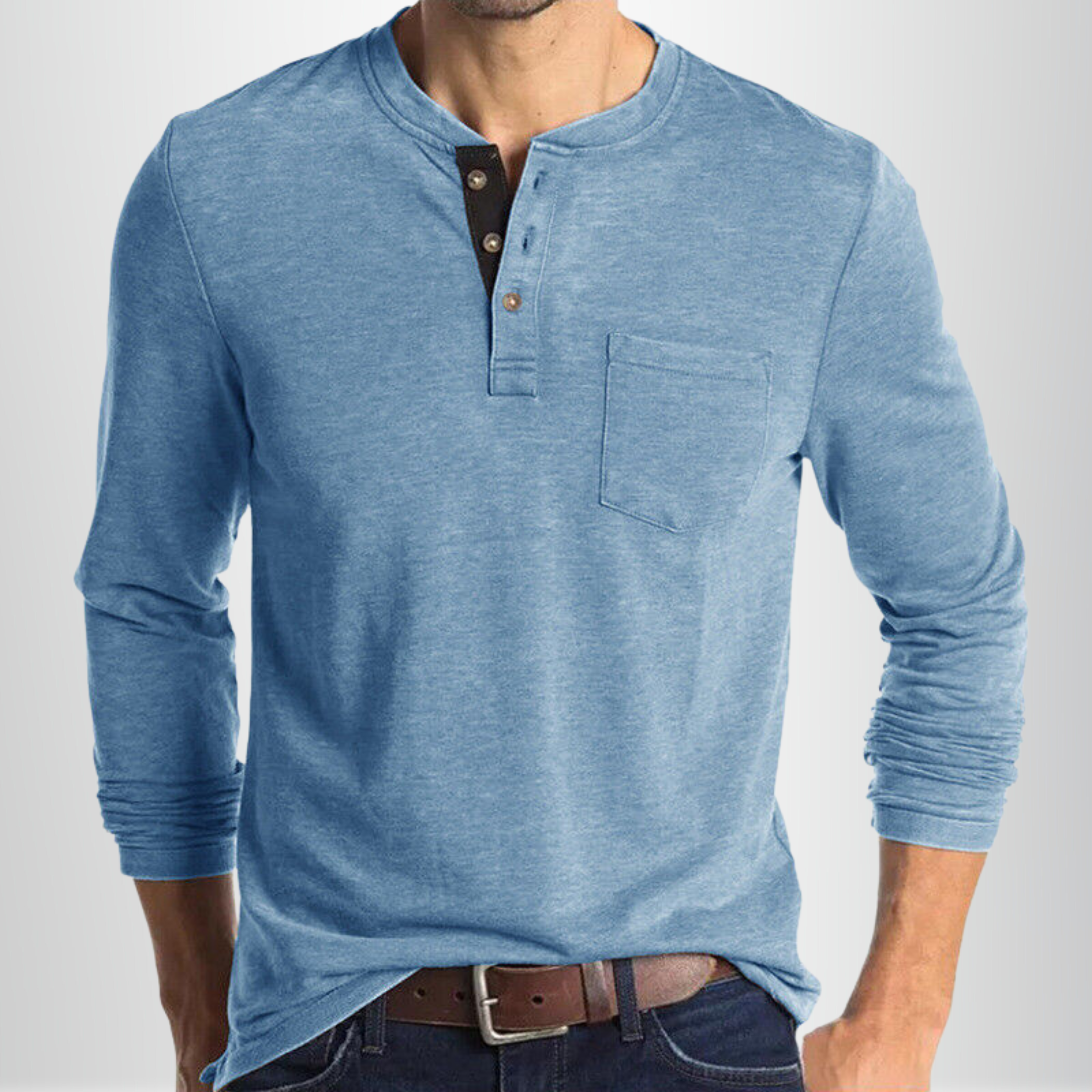 Diego - Henley Manches Longues Poche Décontracté Homme
