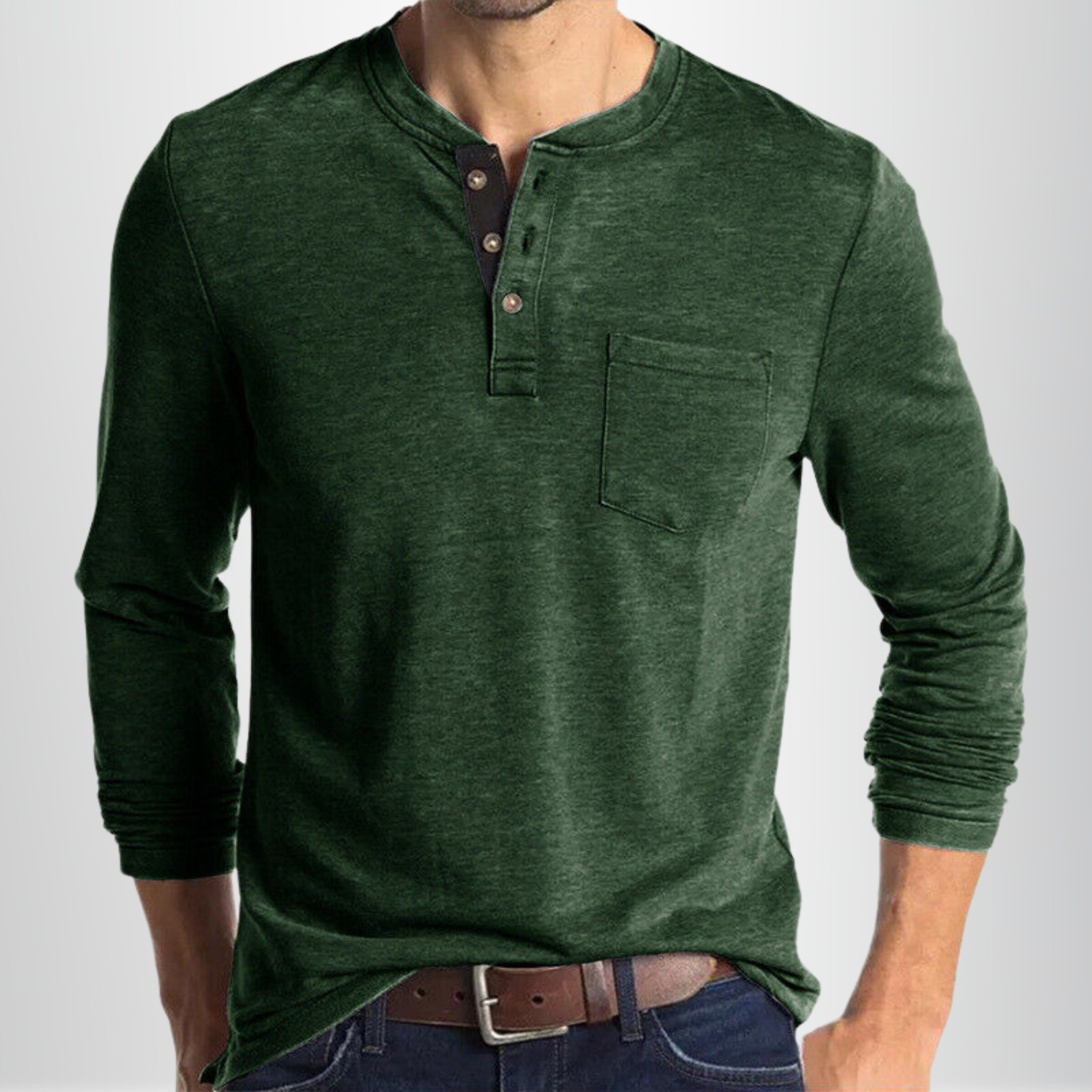 Diego - Henley Manches Longues Poche Décontracté Homme