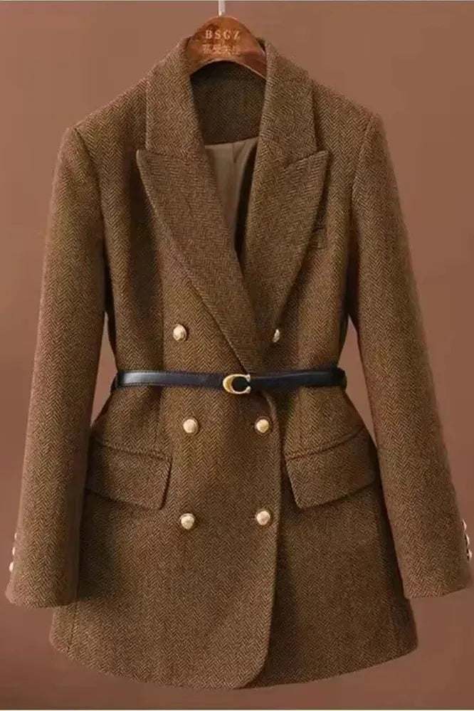 Catherine | Manteau Chic Ceinturé Boutons Dorés
