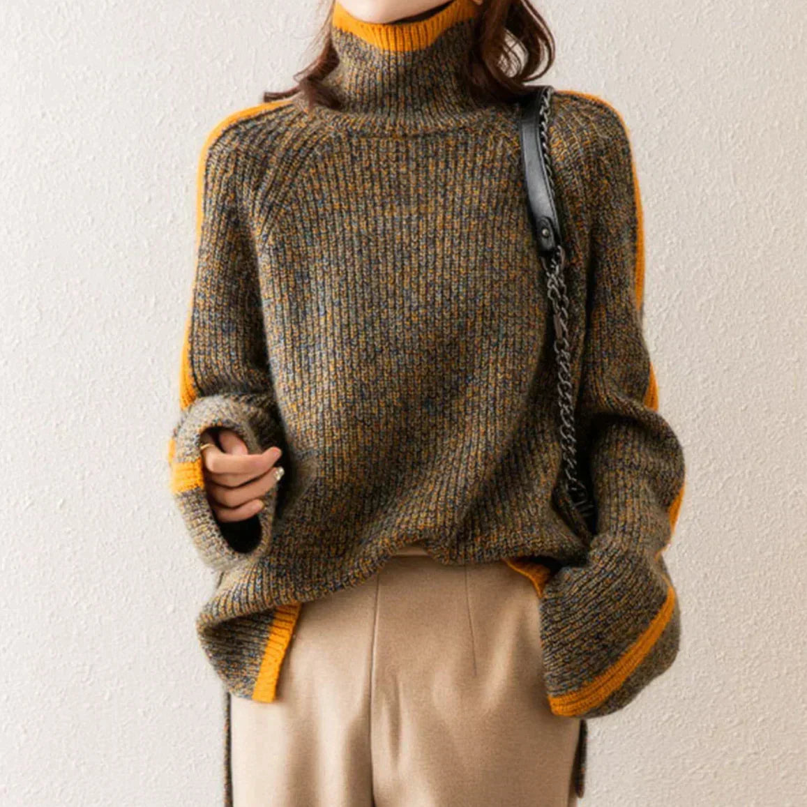 London - Pull oversized cachemire col roulé élégant pour femme