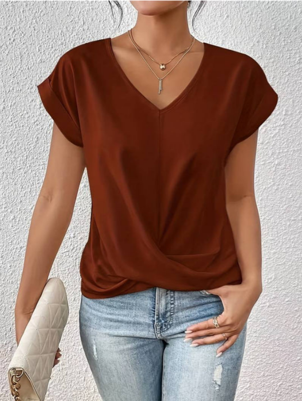 T-Shirt Femme Col V Manches Courtes Fluide - Eva