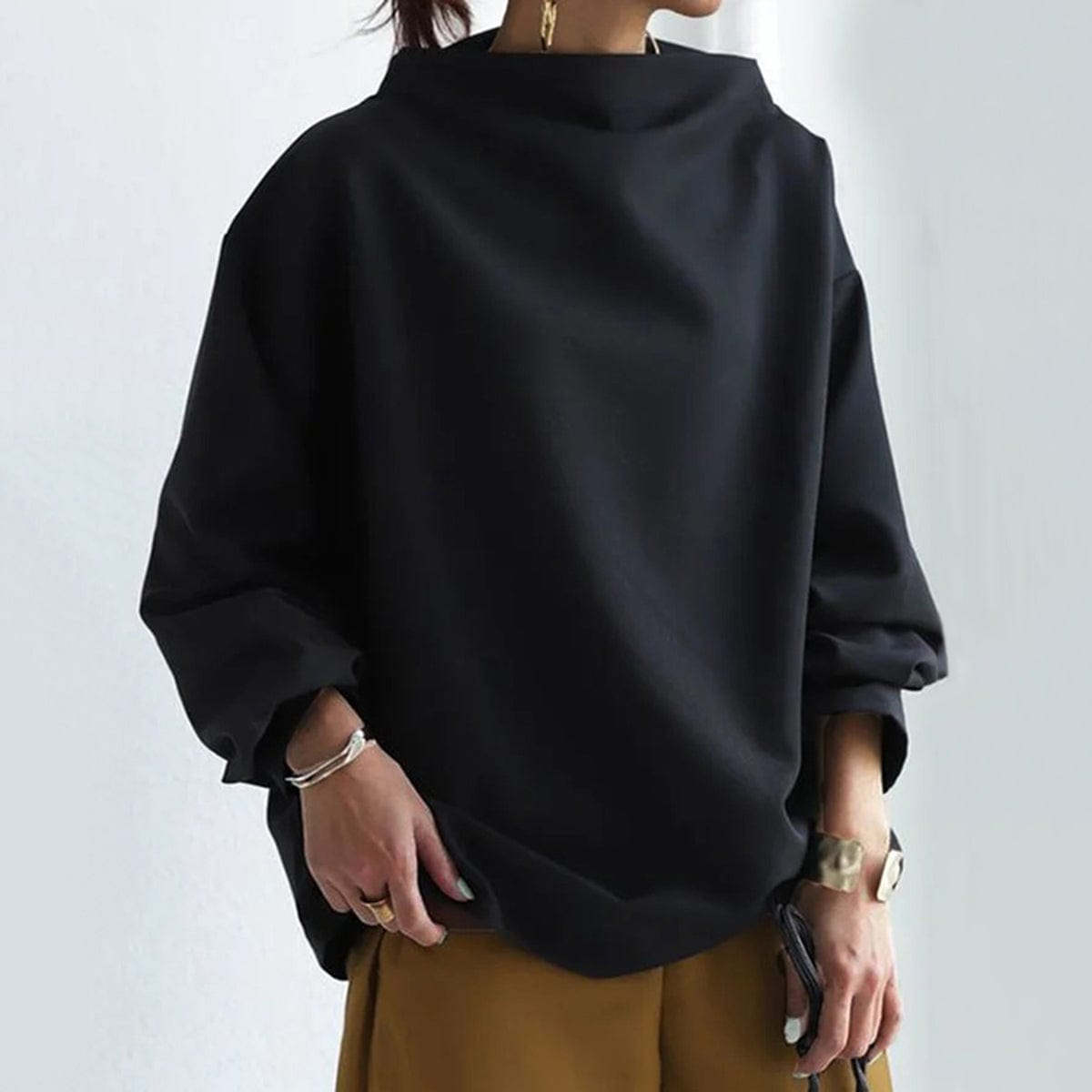 Nathalie - Blouse Élégante Oversize Col Montant