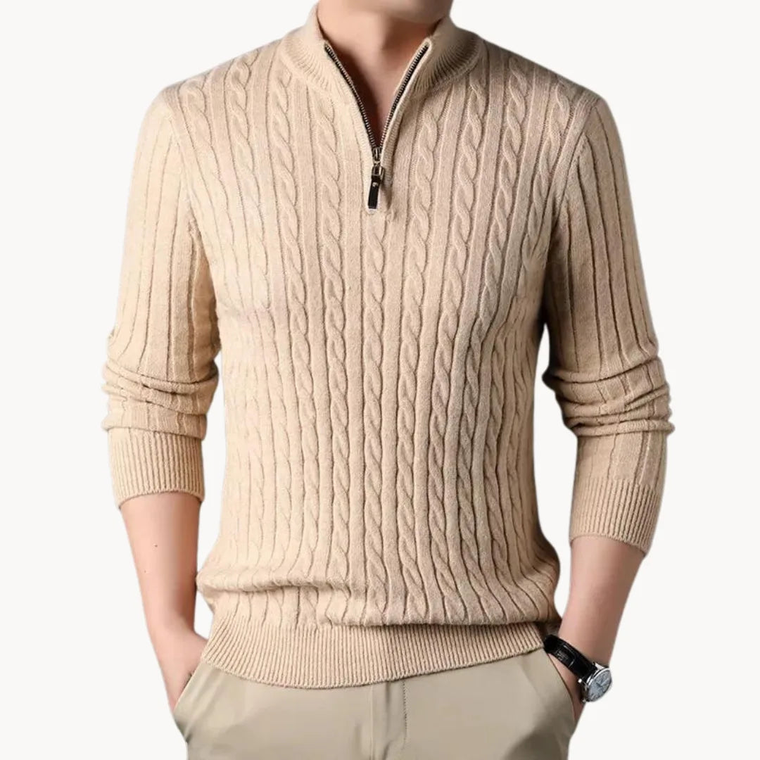 Marc - Pull Classique Torsadé Col Zippé