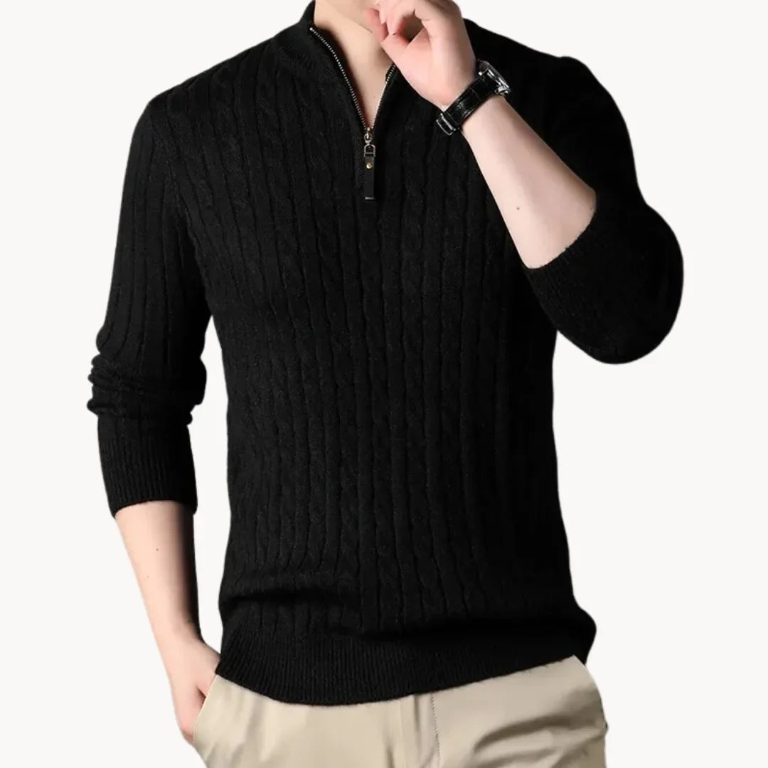 Marc - Pull Classique Torsadé Col Zippé