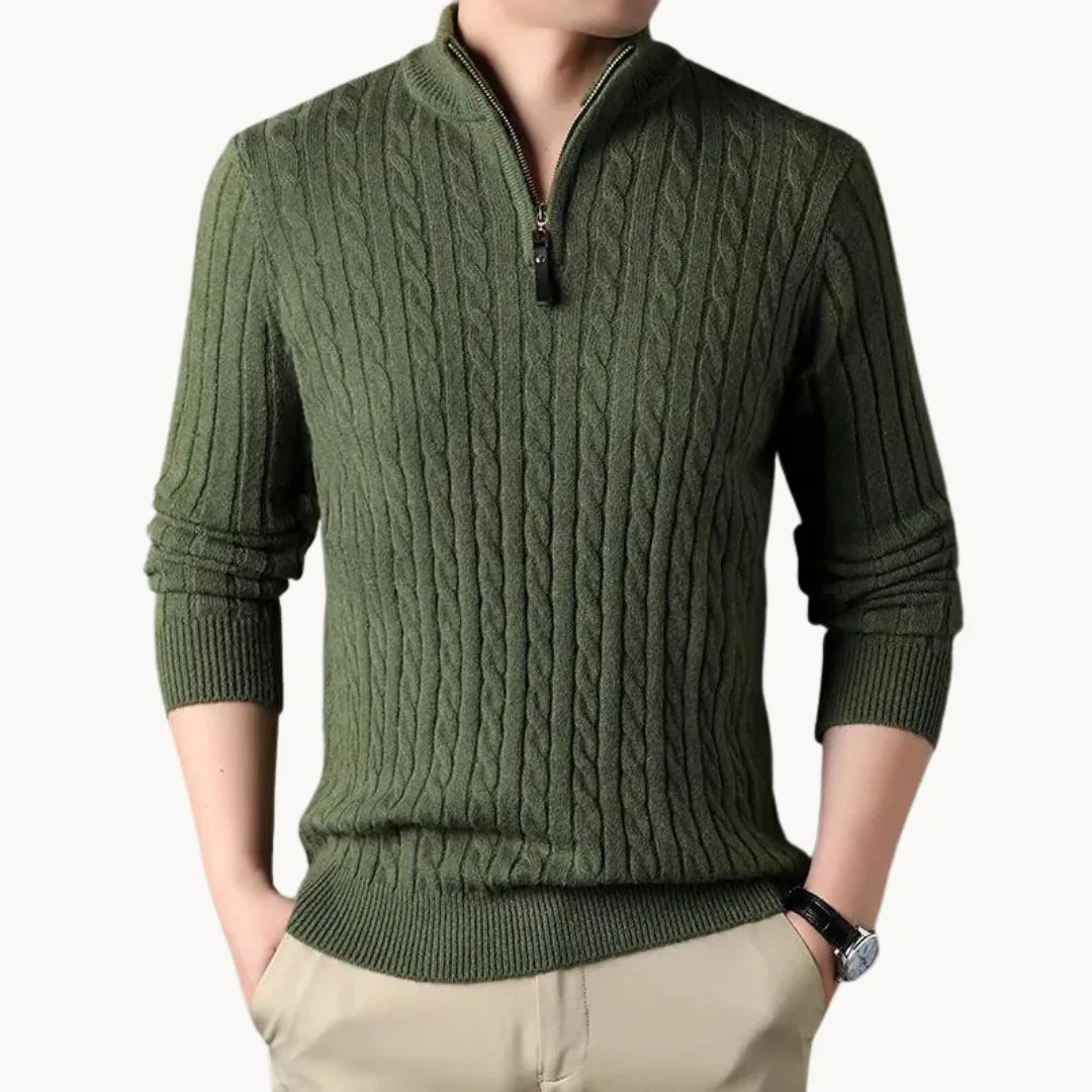 Marc - Pull Classique Torsadé Col Zippé