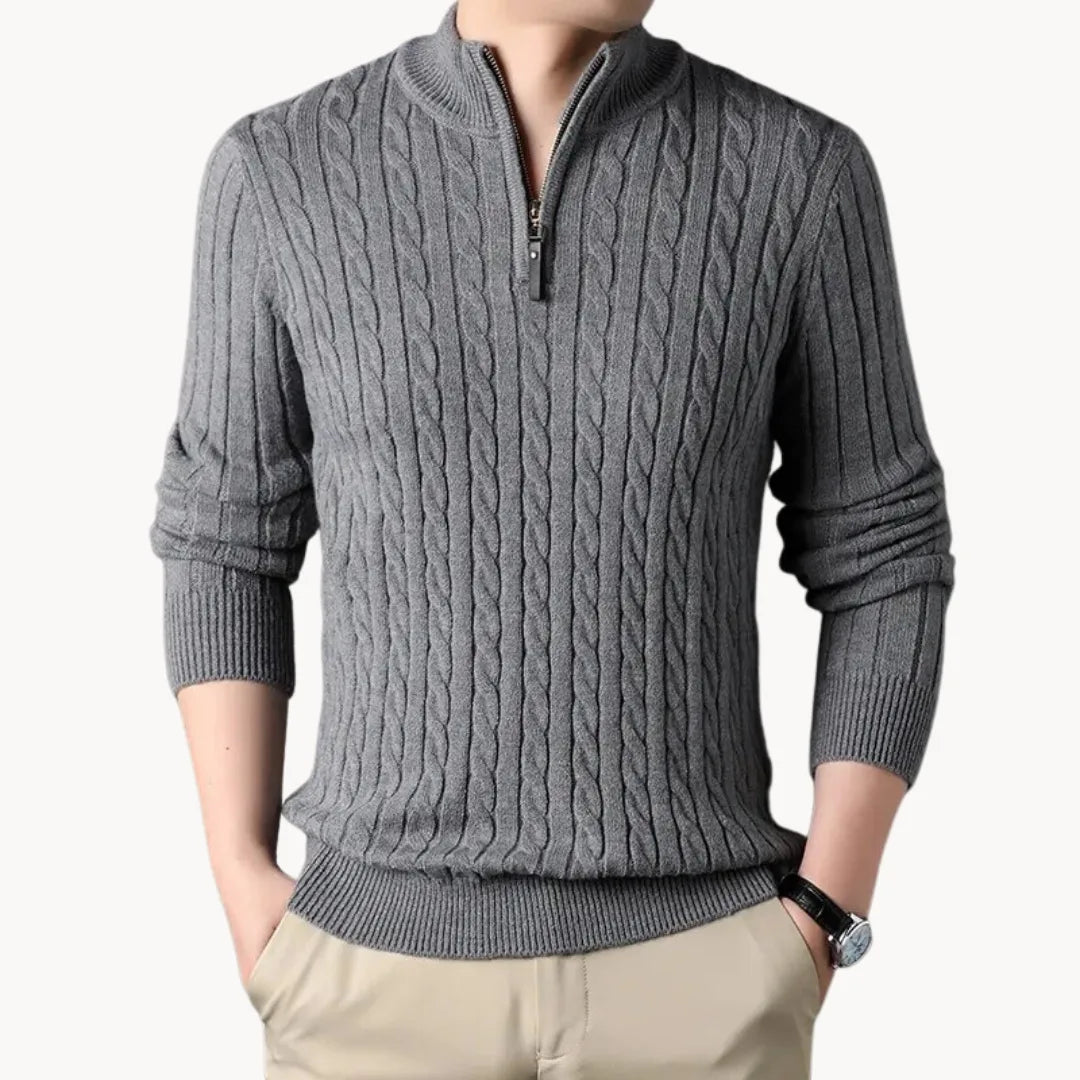 Marc - Pull Classique Torsadé Col Zippé