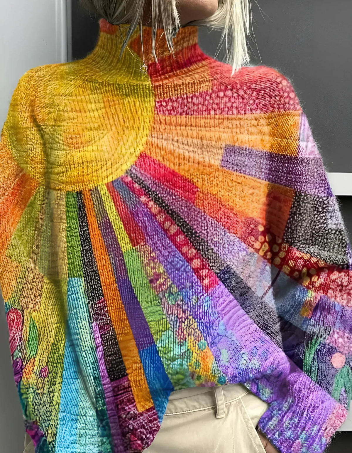 Manon - Pull Chic Imprimé Col Roulé