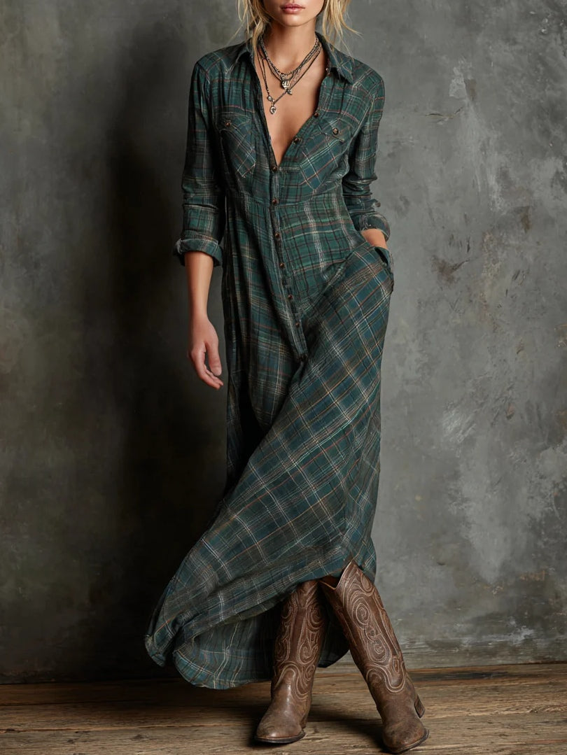 Camille - Robe Chemise Longue Femme à Carreaux