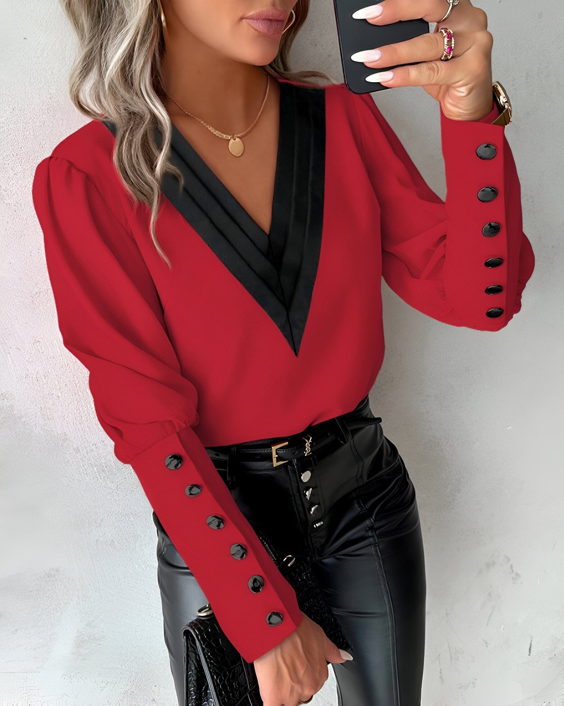 Blouse Femme Col V À Manches Bouffantes - Élise