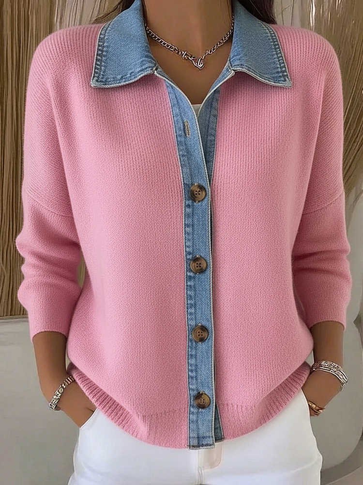 Amélie | Cardigan Chic Bicolore Col Chemise