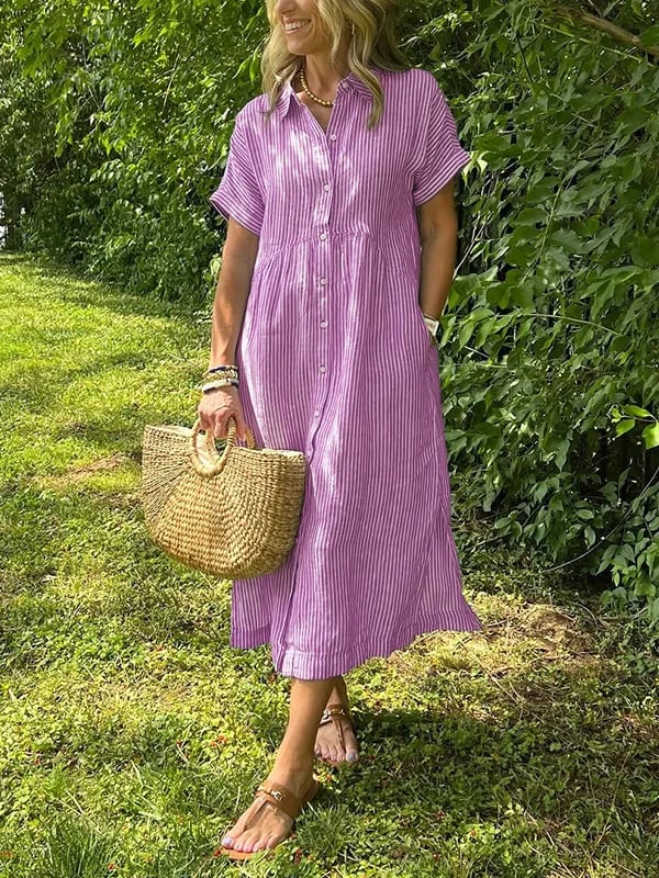 Robe Midi Femme en Lin Rayée - Chloé