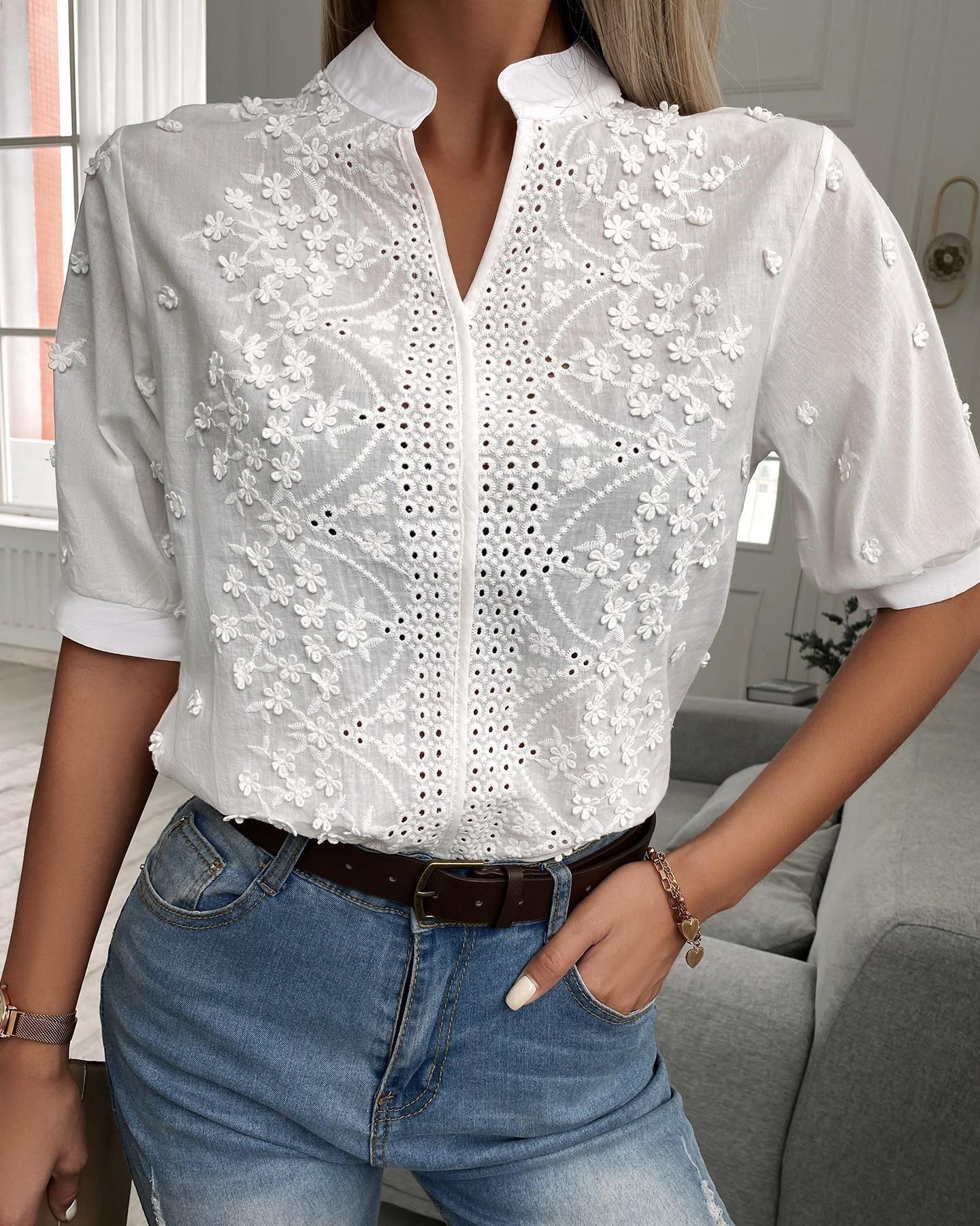 Louise - Blouse Brodée Dentelle Élégante Femme