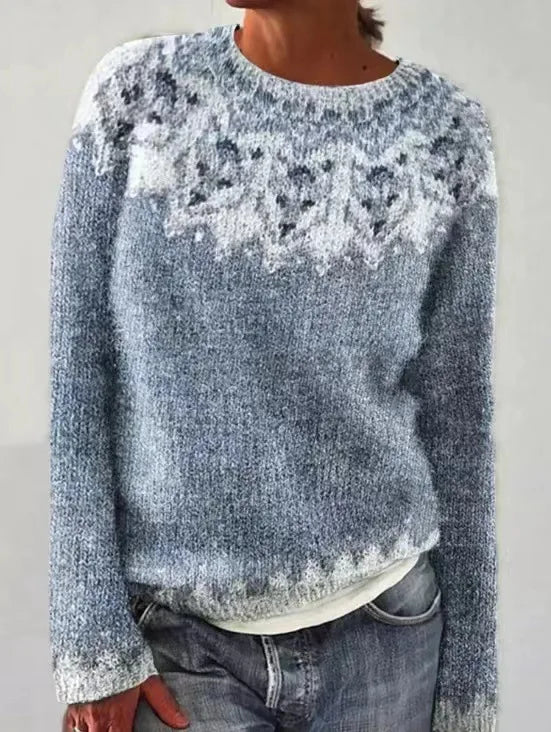 Sylvie - Pull Élégant Jacquard Col Rond