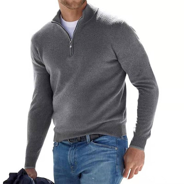 Julien - Pull Élégant Col Montant Zippé