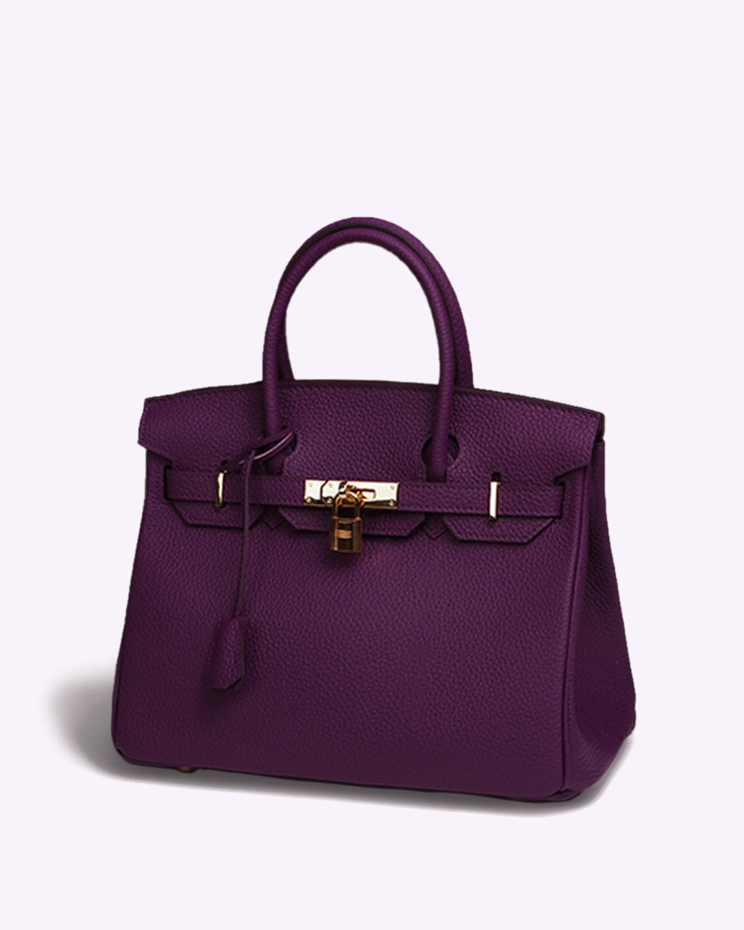 Sac à main en cuir violet avec détails dorés