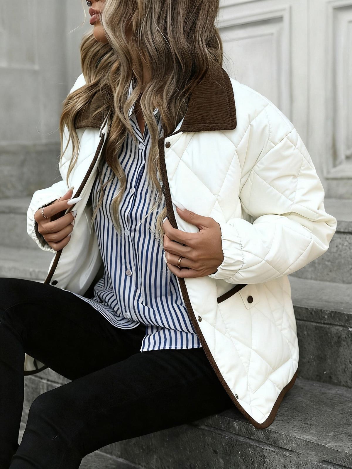 Camille - Doudoune Chic Matelassée Col Contrasté