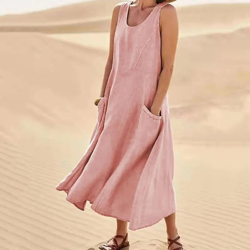 Camille - Robe Lin Sans Manches Longue Femme