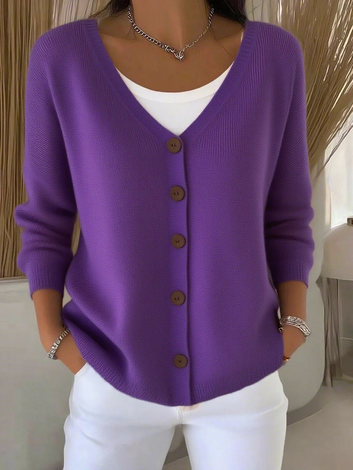 Delphine - Cardigan Élégant Col V Boutonné