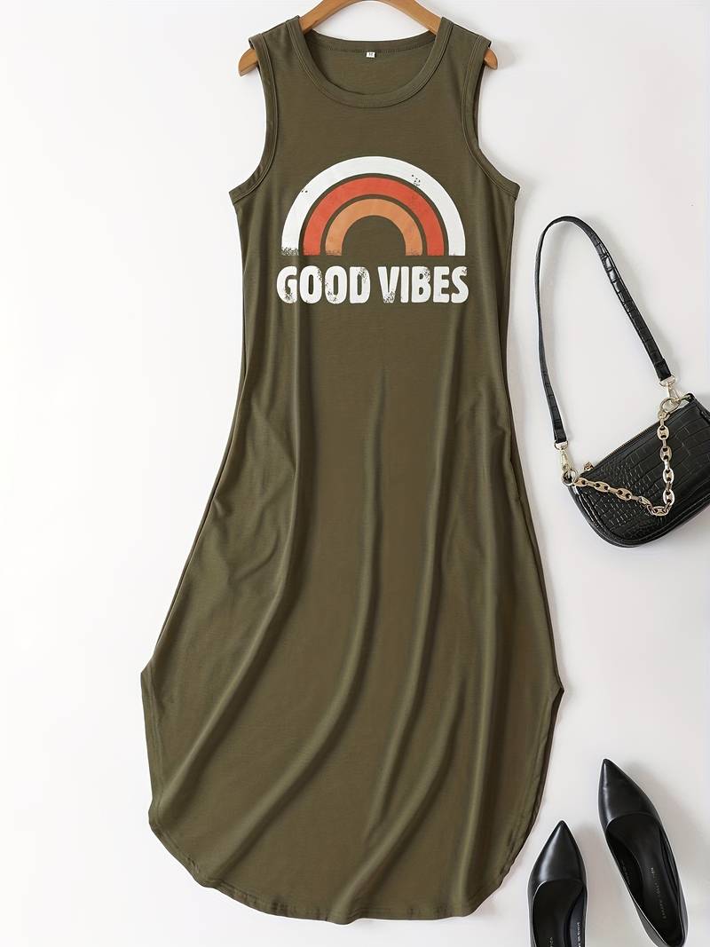 Good Vibes - Robe longue avec lettre imprimée