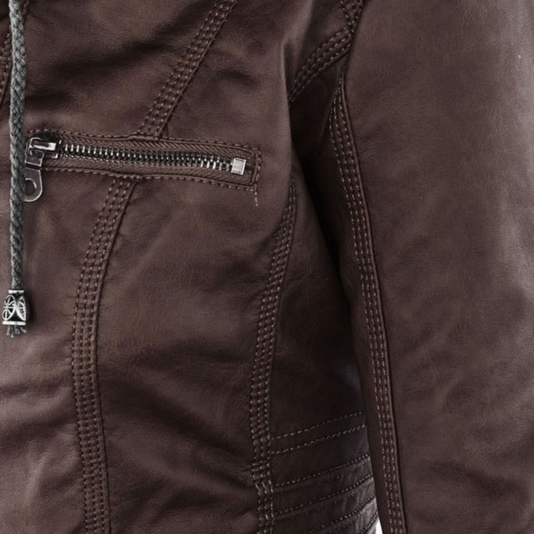 Aurélie - Veste Chic Cuir Capuche