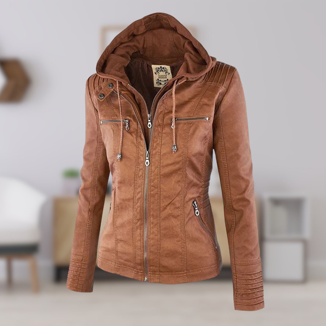 Aurélie - Veste Chic Cuir Capuche