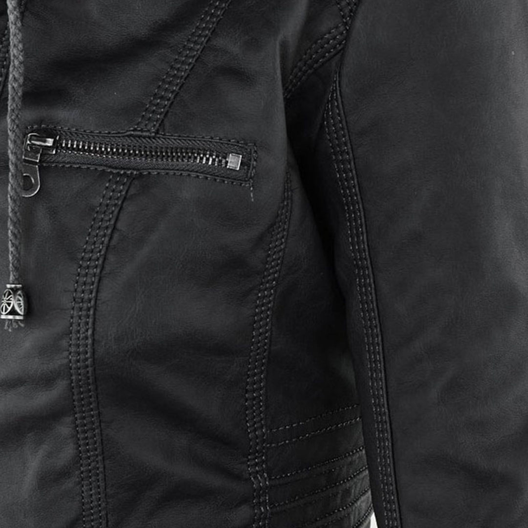 Aurélie - Veste Chic Cuir Capuche