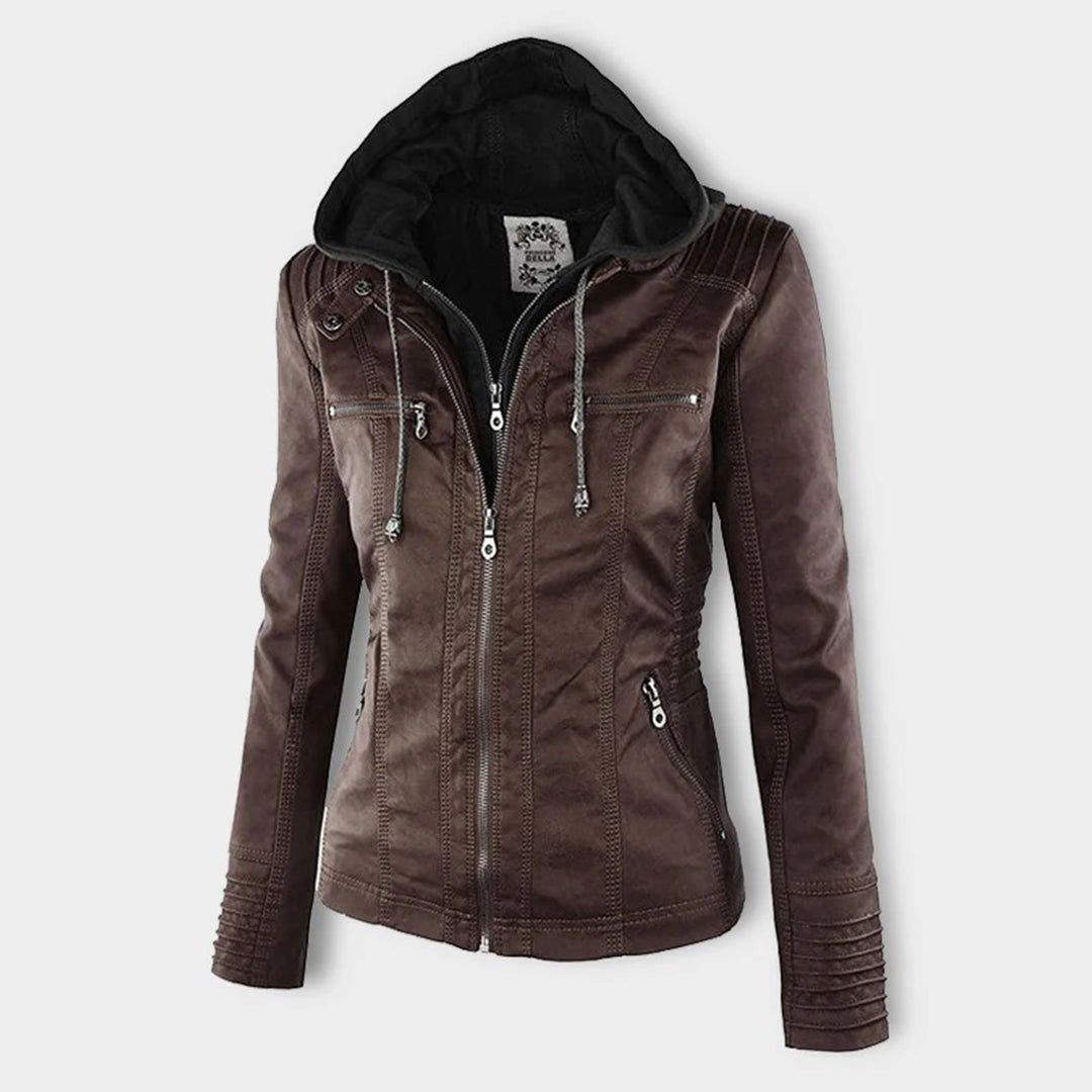 Aurélie - Veste Chic Cuir Capuche