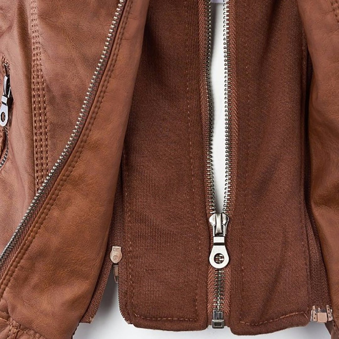 Aurélie - Veste Chic Cuir Capuche