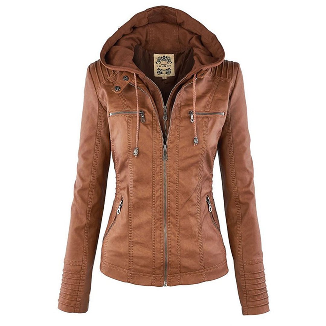 Aurélie - Veste Chic Cuir Capuche