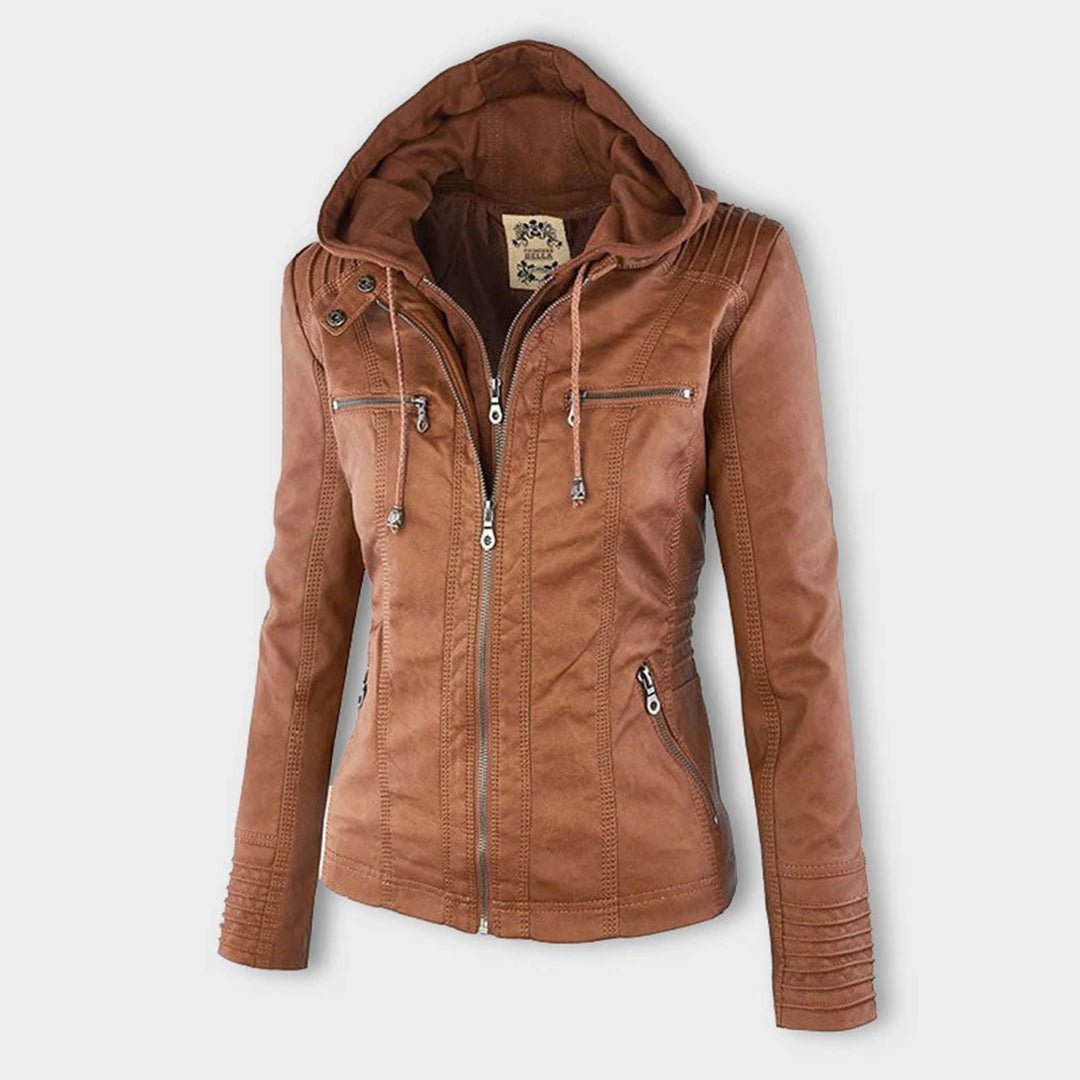 Aurélie - Veste Chic Cuir Capuche