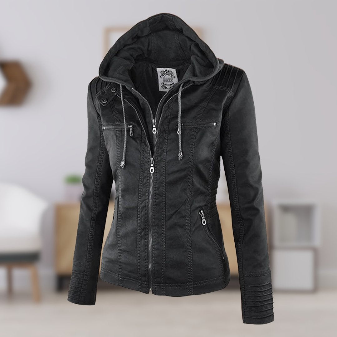 Aurélie - Veste Chic Cuir Capuche