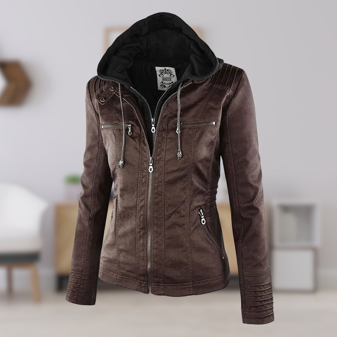 Aurélie - Veste Chic Cuir Capuche