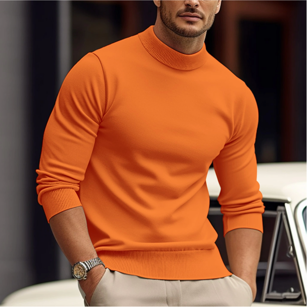 Damien - Pull Élégant Col Montant Ajusté